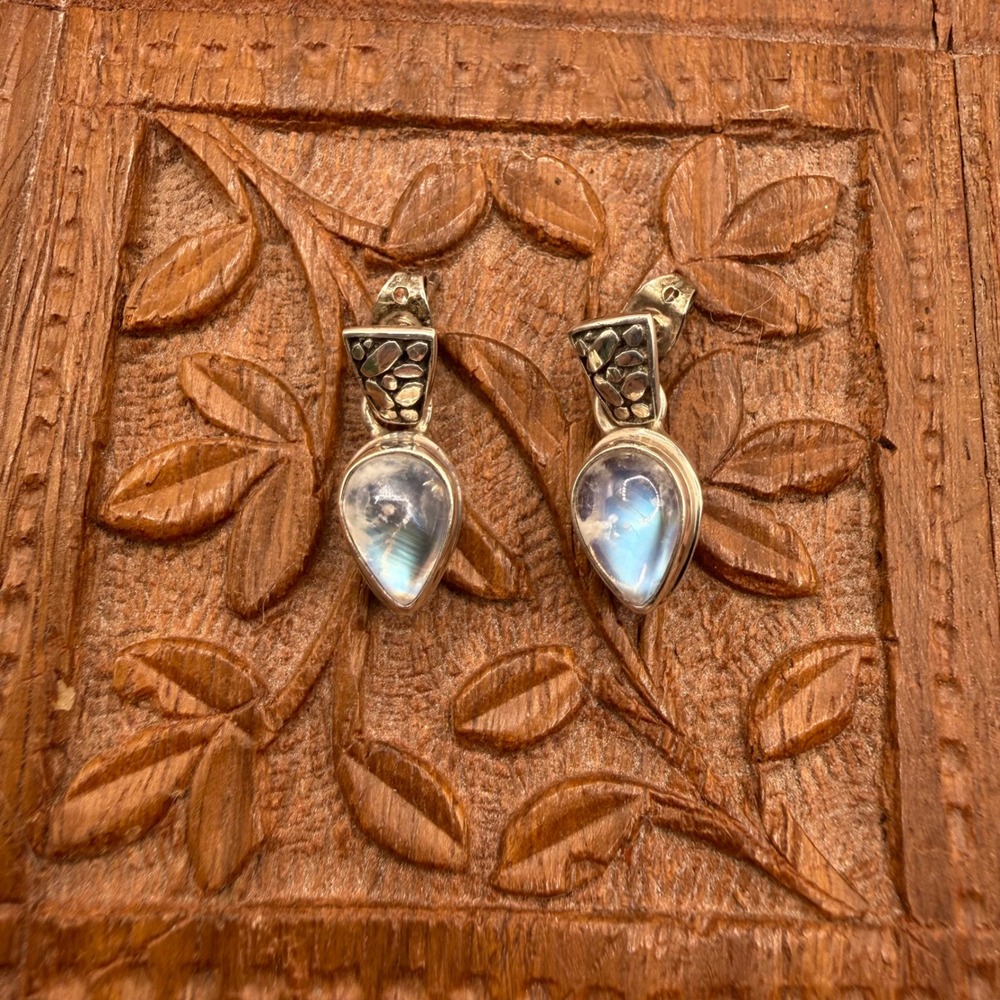 Sarda STerling Silver Smokey Moonstone Teardrop Dangle Earrings 925 Luxury